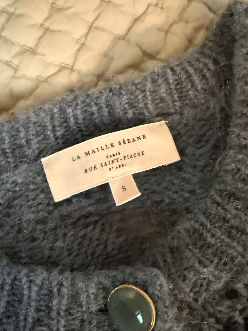 Sézane Knit Openwork Button-Front Sweater Cardigan — Teal Blue - Picture 3 of 6